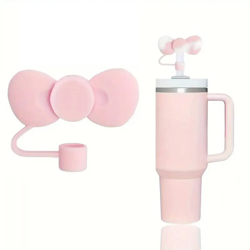 Cute Bow Design Silicone Straw Cover Cap without Straw, 1 Count Reusable Dustproof Water Bottle Straw Top Cover for 9-10mm St...