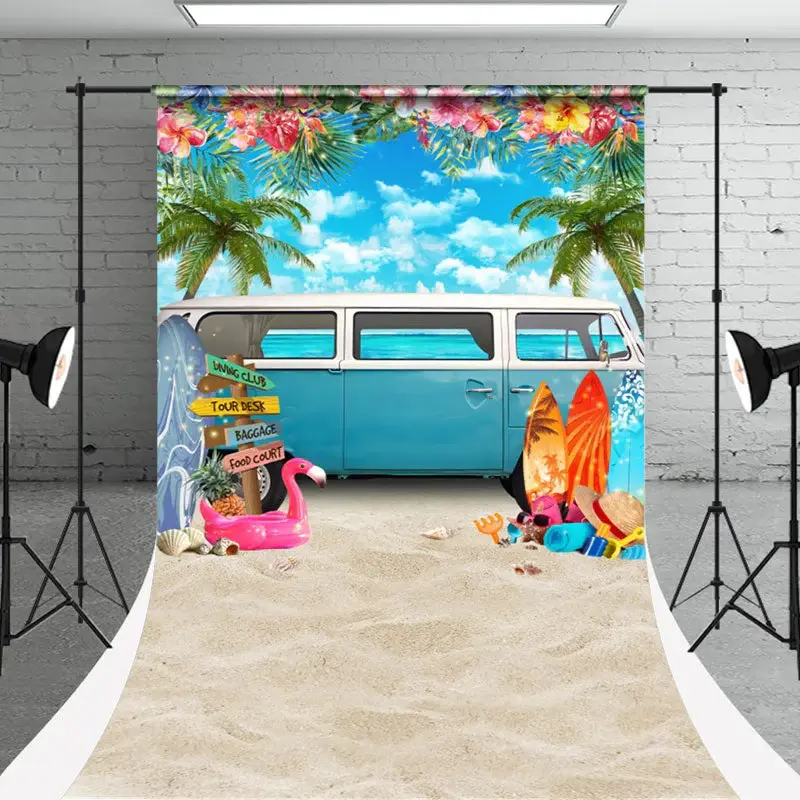 Floral Trees Car Summer Beach Photo Sweep Backdrop - Aperturee