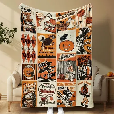 Vintage Halloween Themed Blanket, Soft Throw Blanket, Cool Bedroom Bedding Blankets, Warm Napping Blanket for Home Office Tra...