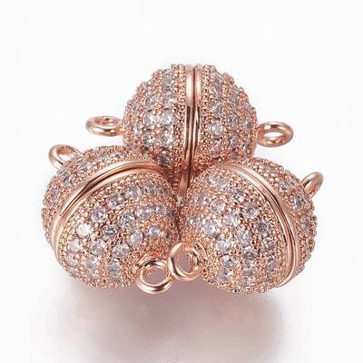 Brass Micro Pave Cubic Zirconia Magnetic Clasps with Loops