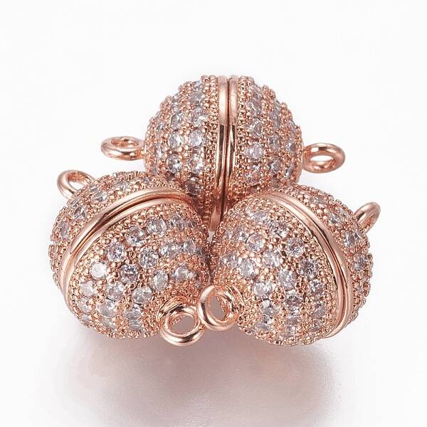 Brass Micro Pave Cubic Zirconia Magnetic Clasps with Loops