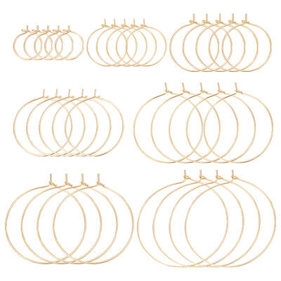 54Pcs 7 Styles Brass Hoop Earring Findings