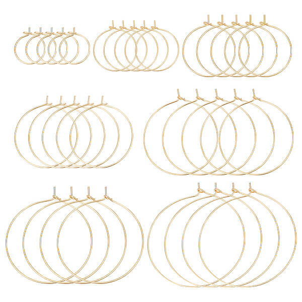 54Pcs 7 Styles Brass Hoop Earring Findings