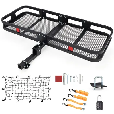 Garvee 60x24x6 Heavy-Duty Folding Hitch Cargo Carrier, 500 lbs Capacity Steel Rust-Resistant Mesh Basket with Security Net...