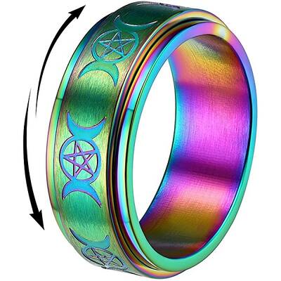 Triple Moon Goddess Stainless Steel Rotating Finger Ring