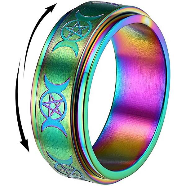 Triple Moon Goddess Stainless Steel Rotating Finger Ring