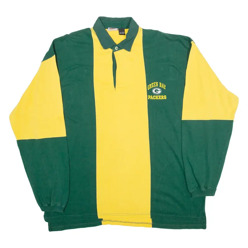 THE EDGE Green Bay Packers Mens Polo Shirt Green Striped Long Sleeve XL