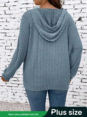 Plus Size Plain Textured Drop Shoulder Hoodie, Lady Casual Comfort Long Sleeve Pullover for Spring & Fall, Country Outfits, W...