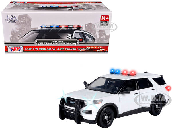 2022 Ford Police Interceptor Utility Plain White Builders Kit with Flashing Light Bar and Front and Rear Lights and Sounds 1/...