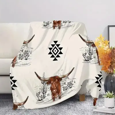 Cute Cow Print Flannel Blanket, Cartoon Pattern Soft Comfortable Throw Blanket, Warm Air-conditioning Quilt for Home Office T...
