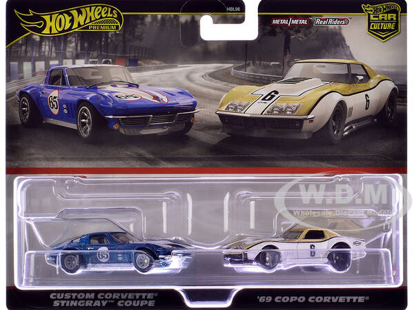 Chevrolet Custom Corvette Stingray Coupe 65 Blue Metallic with White Stripes and 1969 Chevrolet COPO Corvette 6 Gold Metallic...