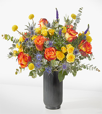 Burn Bright Bouquet - Deluxe with Black Fluted Vase - FedEx