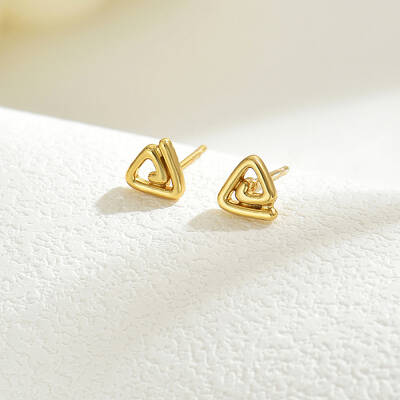 Real 18K Gold Plated Elegant Vintage Casual Fashion Stainless Steel Triangle Stud Earrings for Women