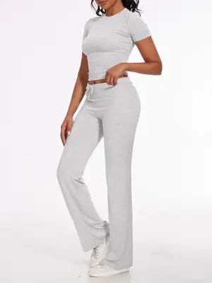 NANKEYSTAR Women's 2-Piece Lounge Sets Short Sleeve Boot-Cut Pants Loungewear Tracksuits Comfortable Modal Material Pjs Pyjam...