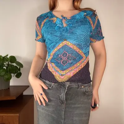 Montani Mesh Top - Medium Blue Nylon Blend