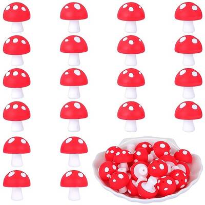 20Pcs Mushroom Silicone Focal Beads