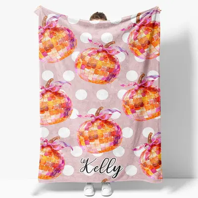 Pumpkin Disco Ball Halloween Custom Name Blanket