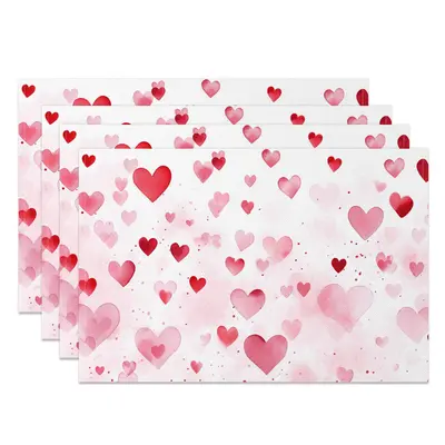 Aperturee Romantic Dense Red Pink Hearts Set Of 4 Placemats, 14x12 Inch, 15.8 USD, NYJY00375-S, placemats