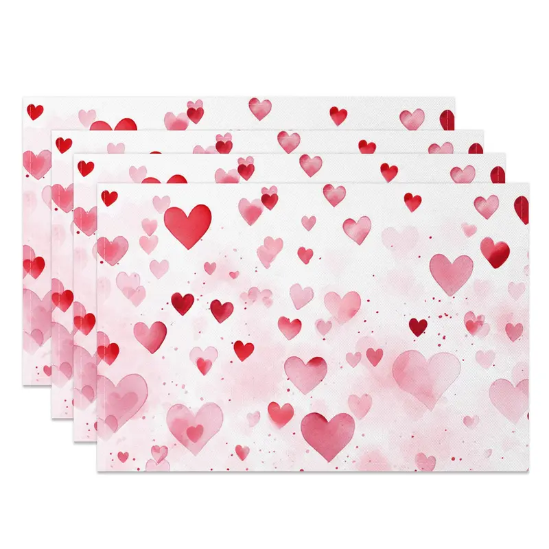 Aperturee Romantic Dense Red Pink Hearts Set Of 4 Placemats, 14x12 Inch, 15.8 USD, NYJY00375-S, placemats
