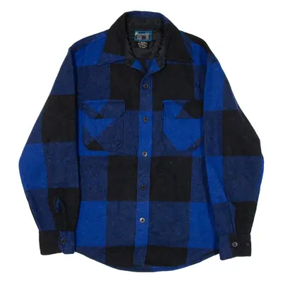 BRONXIM Quilted Lined Mens Flannel Shirt Blue Wool Check Long Sleeve M