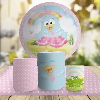 Aperturee Cute Pink Blue Bird Round Happy Birthday Backdrop Kit | Round Backdrop Cover Diy | Birthday Backdrop Ideas | Round ...