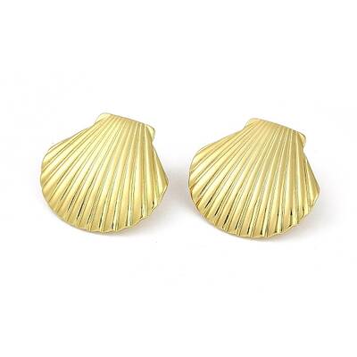 PVD Vacuum Plating 201 Stainless Steel Shell Shaped Stud Earrings for Women