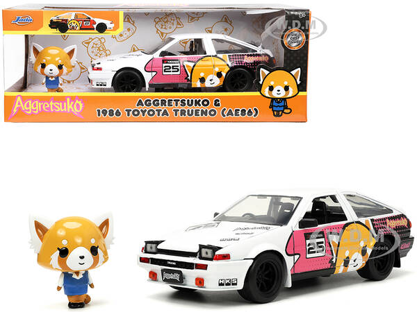 1986 Toyota Trueno (AE86) RHD (Right Hand Drive) 25 White with Graphics and Aggretsuko Diecast Figure \