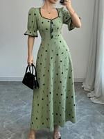 Women's All Over Print Button Decor Dress, Elegant Fashion Casual Short Sleeve Dress for Daily Outdoor Wear, Women's Dress fo...