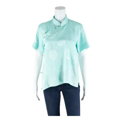 KERALA Blue 90s Collared Spotted Short Sleeve Wrap Blouse Womens S