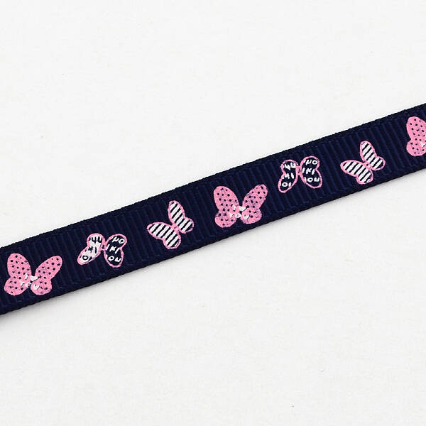 Single Face Butterfly Printed Polyester Grosgrain Ribbon