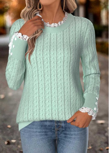 Modlily Mint Green Curved Hem Long Sleeve Round Neck Sweatshirt - XXL