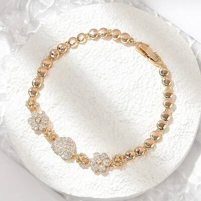 Brass Micro Pave Cubic Zirconia Link Chain Bracelets