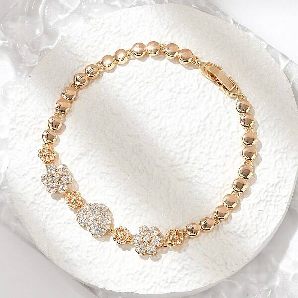 Brass Micro Pave Cubic Zirconia Link Chain Bracelets
