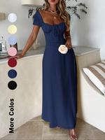 Women's Solid Backless Tie Front Dress, Casual Fashion Shortsleeve Long Dress for Summer, Women's Clothing for Beach Holiday...