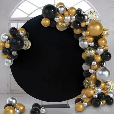 Aperturee Personalized Printed Custom Black Party Backdrop Banner | Round Backdrop Cover | Circle Backdrops For Birthday | Bi...