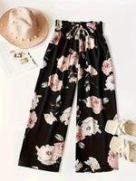 Women's Floral Print Drawstring Waist Wideleg Pants, Loose Chic Boho Bohemian Shirred Trousers for Lady Daily Wear Holiday Va...