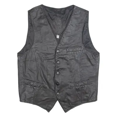 Mens Biker Waistcoat Black Leather S
