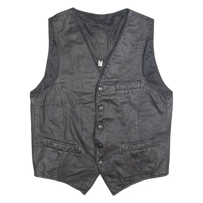 Mens Biker Waistcoat Black Leather S
