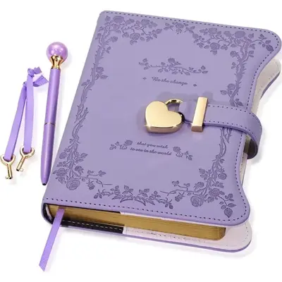 Floral Pattern Notebook with Lock & Key, 1/5 Counts Exquisite B6 Notebook with Pen, Secret Journal for Home School Dormitory ...