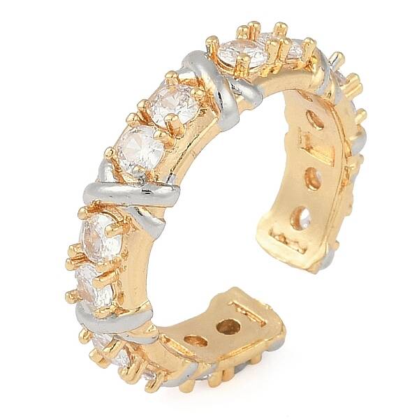 Letter X Brass Micro Pave Clear Cubic Zirconia Open Cuff Ring for Women