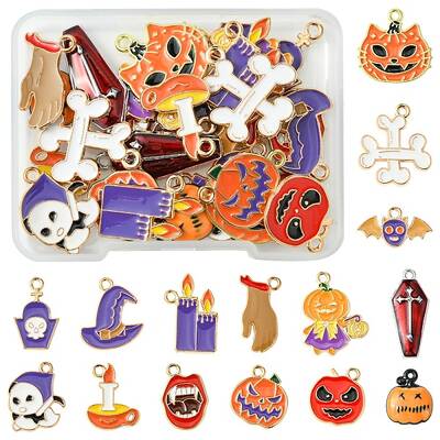30Pcs 15 Styles Alloy Enamel Pendants