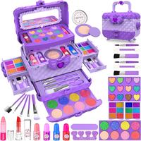 Spring Summer Gift for Kids Makeup Kit for Girls 44 Pcs Washable Makeup Kit, Real for Little Girls, Pretend Play Makeup Set T...