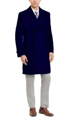 Manhattan 34 Inch Double Breasted Mens Overcoat - Mens Topcoat - Navy Blue - Wholesale Coat - Wholesale Winter Coats