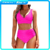 Yonique Women's Two Piece High Waisted Bikini Set Tummy Control Swimsuit Full Coverage Bathing Suit Criss Cross Bikini Top Tw...
