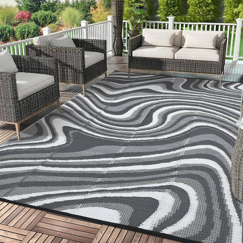 Garvee Outdoor Rug 9x12 Waterproof Patio Mat, Abstract Design, Reversible, Polypropylene, UV Resistant, Lightweight, Camping ...