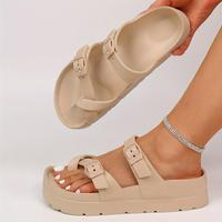 Summer Soft Cow EVA Strappy Slides for Women - Adjustable Buckle, Breathable Microfiber Insole, Arch Support, Low Heel, Split...