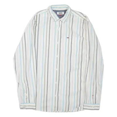 TOMMY HILFIGER Mens Shirt White Striped Long Sleeve S
