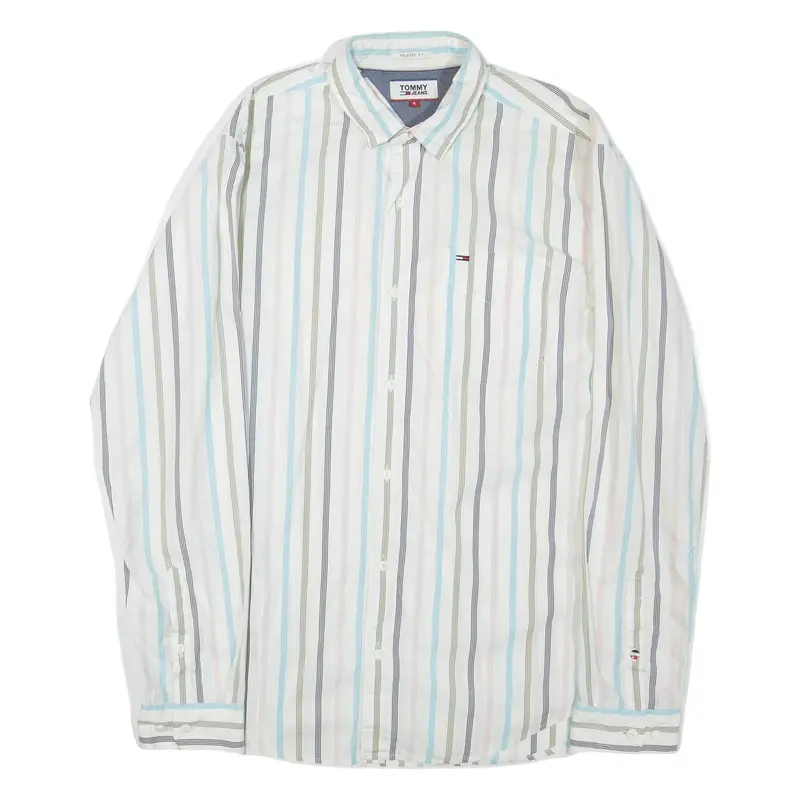 TOMMY HILFIGER Mens Shirt White Striped Long Sleeve S