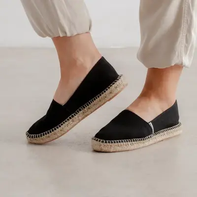 Mila Sustainable, Eco Friendly, Vegan Canvas Espadrille Flats - Black | Size: 6 US (36EU) | Color: Black