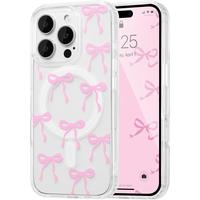 Magnetic for iPhone 16 15 14 13 Pro Max Plus Case, Bow Case Compatible with MagSafe, Wireless Slim Clear Ribbon Aesthetic Pho...